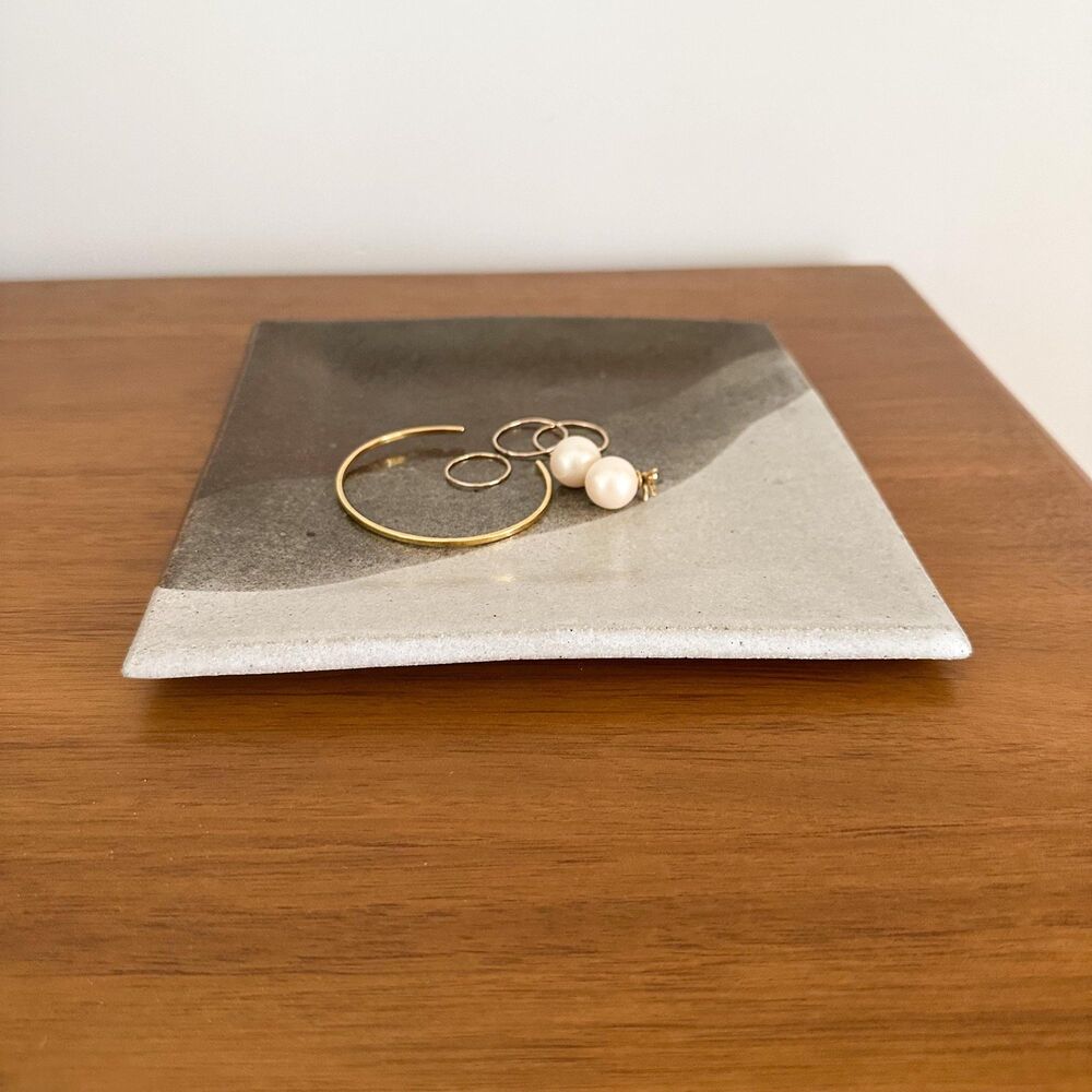 Handmade Ceramic Trinket Dish Modern Minimalist Jewelry Pottery Catchall Tray